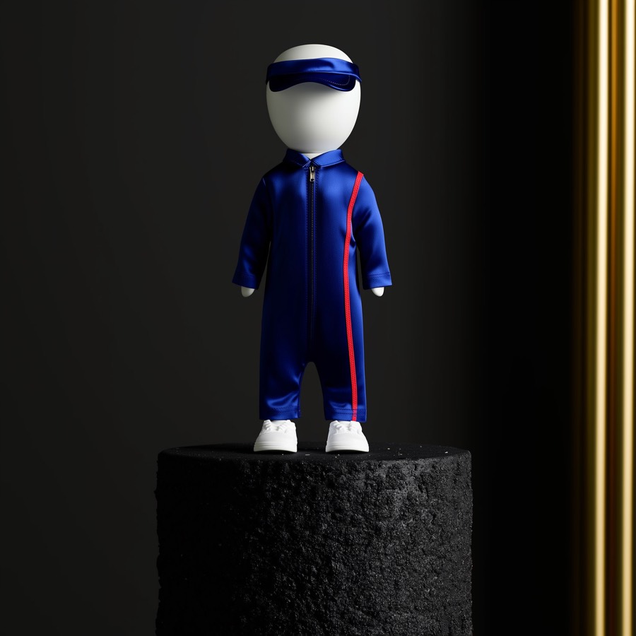 Midnight racing fit on a plush mannequin
