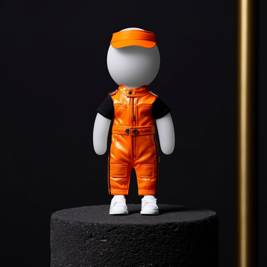 Papaya racing fit on a plush mannequin
