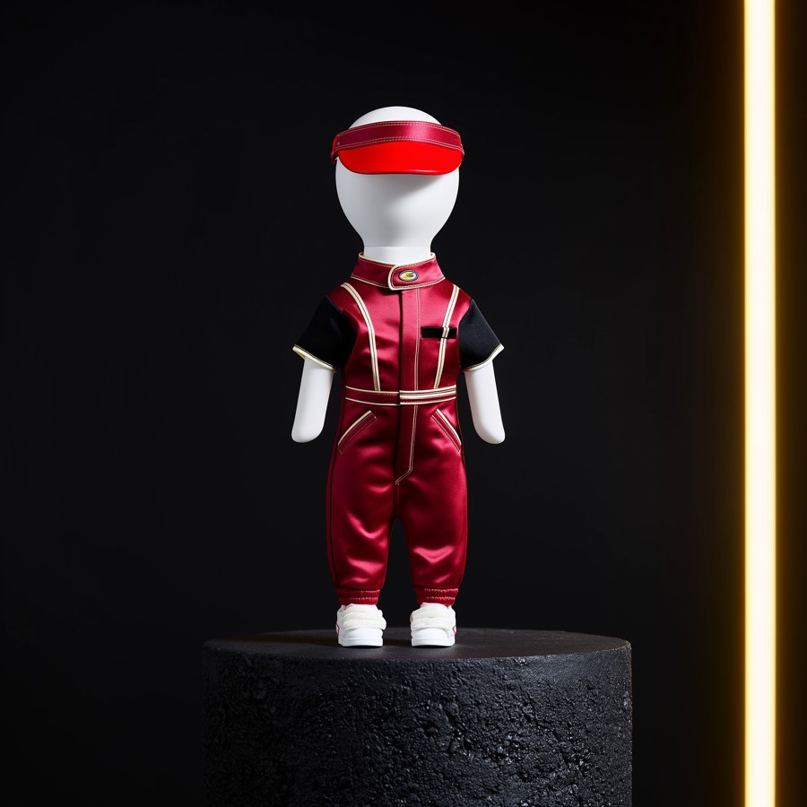 Rosso racing fit on a plush mannequin