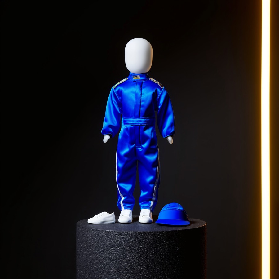 Royal racing fit on a plush mannequin